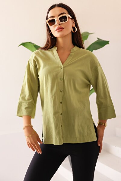 Kübra Tekstil Γυναικείο πράσινο πουκάμισο/κιμονό με κουμπιά – Ελαφρύ ύφασμα, ...