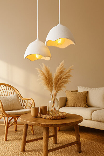 PAMUK'S DESİGN İkili Beton Görünümlü Şapka Avize Sarkıt Loft Stil Modern, Vegan, Çevre Dostu, Salon Mutfak