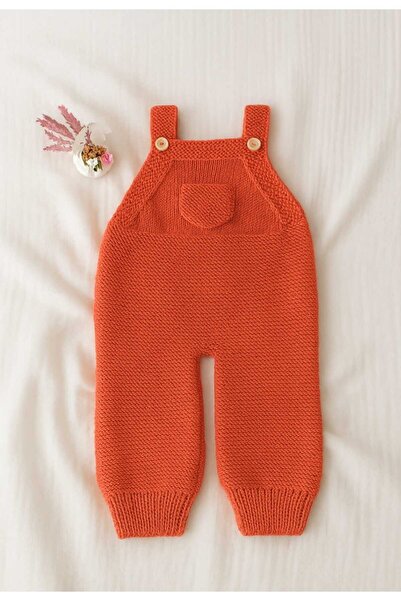 BEGİN Brick Color Newborn Gift Hand Knitted Cotton Baby Salopet 1 - 2 Years Old