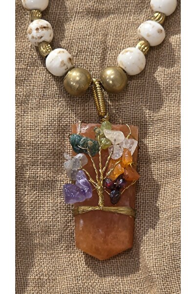 trendbysena قلادة شجرة الحياة ذات 7 شاكرات على حجر طبيعي