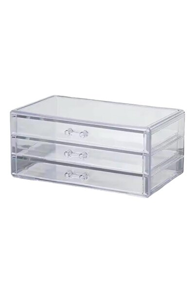 Bayev Şeffaf Dior 3 Çekmeceli Makyaj Organizeri Takı Düzenleyici Organizer