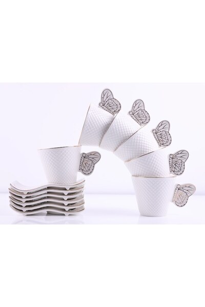 Eom Set de cești de cafea sau ceai cu farfurioare, 6 cești a câte 220 ml, design fluture