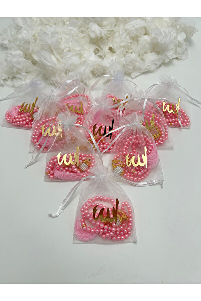 lenagiftworkshop Tasbih de perle într-o pungă cu cuvinte de cadou roz (10 buc...