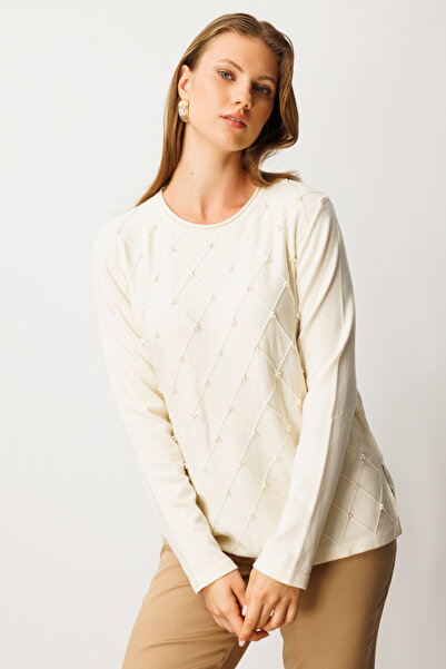 On Fashion On Crew Neck Beaded Detailed Knitwear Sweater -63312