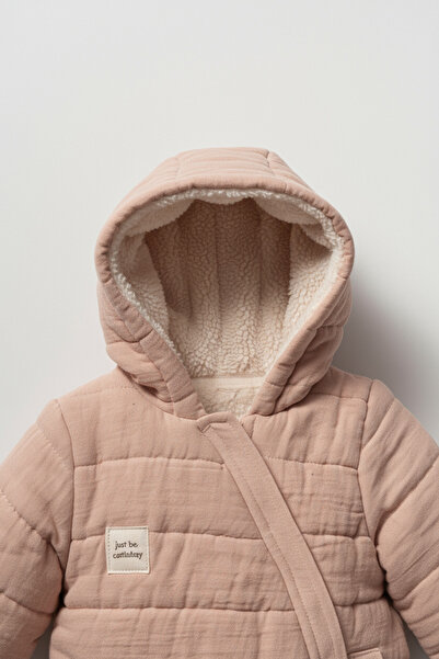 Magu Baby Girl Organic Cotton Pink Quilted Winter Jumpsuit - Hooded