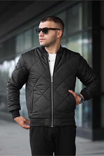 İBOSS MODA Quilted Bomber Seasonal Ribbed Lined Men's College Jacket