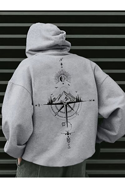 trendypassion سويت شيرت كبير الحجم مطبوع عليه بوصلة تشير إلى الاتجاه للجنسين