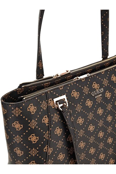 Guess Kadın Monogram Desenli Çok Bölmeli Tote Çanta - Kahverengi