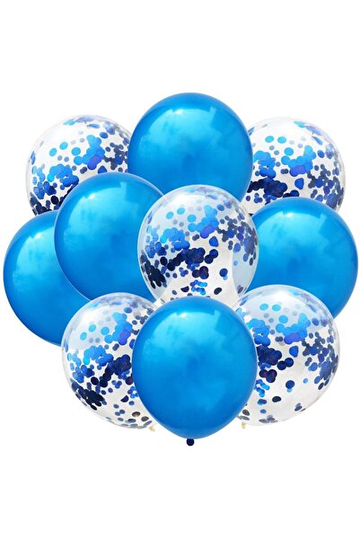 Teo Set of 10 Latex Balloons, , Party Confetti Pattern, 5 x Confetti, 5 x Blue, 25 cm, 2.2g