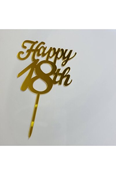 Flippy Decor pentru tort, Flippy, model Happy18th, dimensiune 10 cm, temă pentru ziua de naștere de 18 ani, auriu