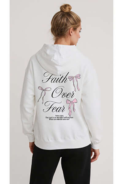 trendypassion Hanorac oversize unisex cu design imprimat Fear Faith Over