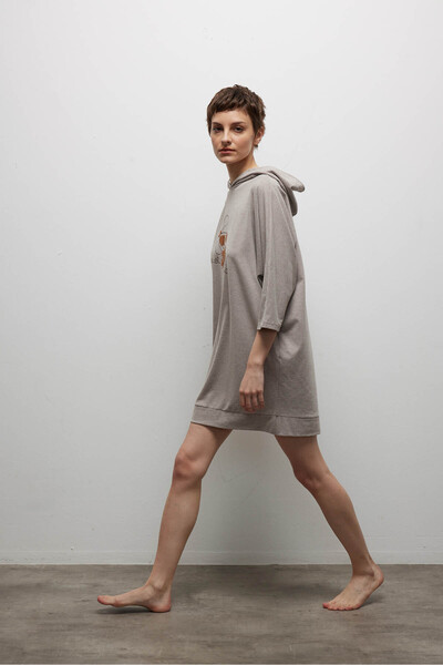 DREAM FASHION Women's Cotton Long Sleeve Hooded Nightgown