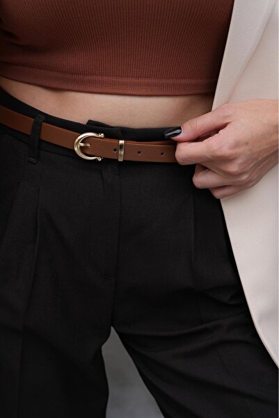 MODAM HİFA 2'Cm Gold Buckle Basic Women's Belt Dress Belt Trouser Belt Classic Belt Jeans Belt Waist Belt