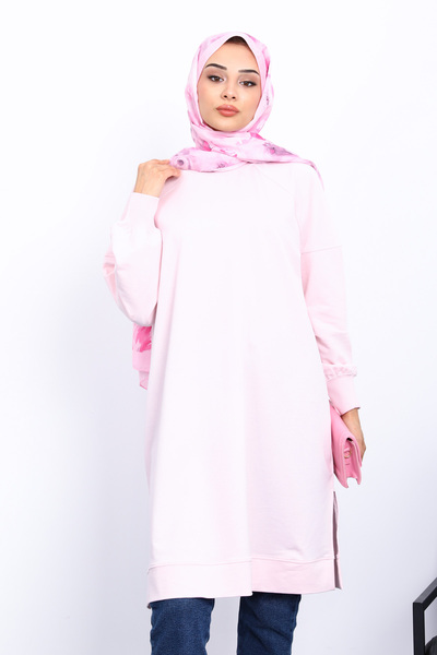 İmajButik Pink Modal Tunic with Slits on the Sides
