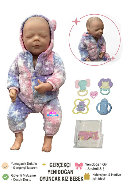 hediyecik Gerçekçi Yenidoğan Oyuncak Kız Bebek-Koleksiyon Bebek 43 cm