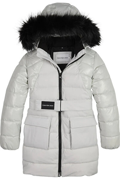 Calvin Klein MIXED MEDIA BELTED P Kadın Gri Şişme Mont