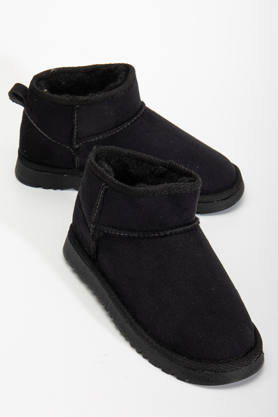 RİSSOLİ Dámské černé semišové mini boty s kožešinou uvnitř a tenkou podrážkou