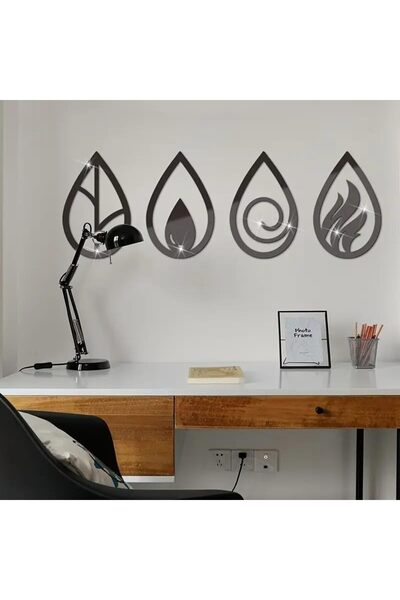Slasa Reflective Acrylic Wall Stickers, 4 Elements by - Tree Leaves and Water Drops Design