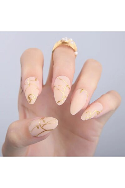 KESNUP Σετ 24 ψεύτικων νυχιών με κούμπωμα σε χρώμα αμυγδάλου, Nude Gold