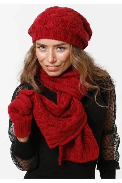 Wearflawless Burgundy Women's Winter 3-Piece Set Scarf, Beanie and Gloves Set