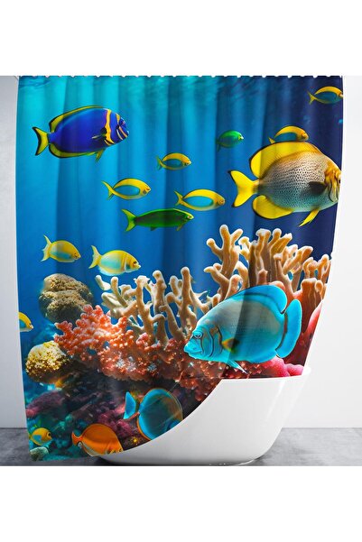 Zethome Bathroom Curtain 1X180X200 Single Panel Shower Curtain with Rings Gift Shower Cabin Curtain Underwater 2