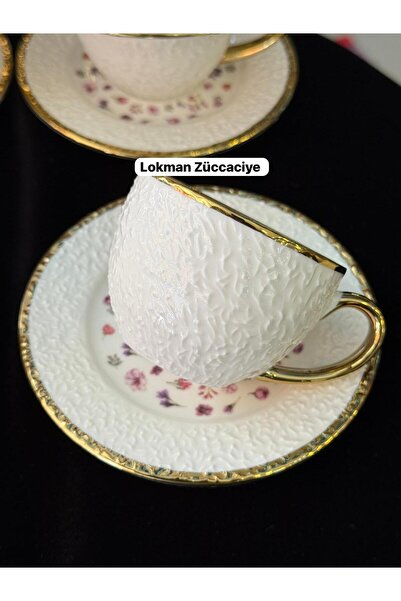 LOKMAN ZÜCCACİYE 6-Piece Gilt Flower Motif Embosed Coffee Cup Set