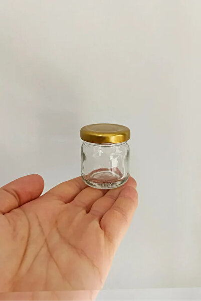 Rotanev 12 Adet 40 ml Gold Metal Kapaklı Şeffaf Numune Mama Ek Gıda Şekerleme Reçellik Küçük Cam Kavanoz