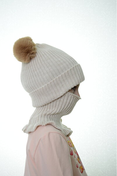 Sevimli Girl's Beret Neck Collar Suit with Double Pompom 4-10 Years Old