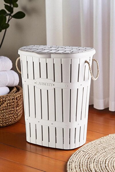 Buclee 65 Lt Bambu Halatlı Kirli Çamaşır Sepeti Kapaklı Banyo Düzenleyici Pla...