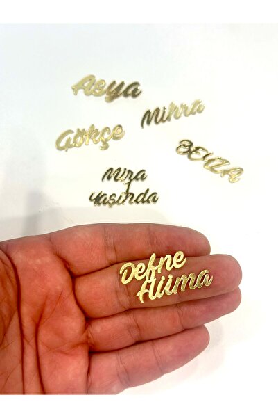 ouzhanya hediyelik Pleksi İsim Etiketi 4 cm Magnet ve Hediyelik Süsleme için Gold Ve Gümüş Pleksi İsimlik 25 adet
