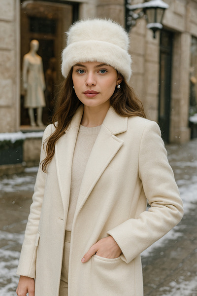 Luminos Butik Women's Ecru Wool Plush Beret Bere1146