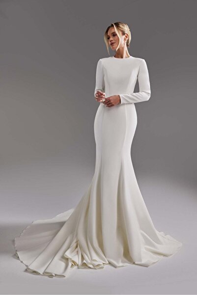 bontesel White Long Sleeve Modest Wedding Dress Bridal Gown Engagement Dress
