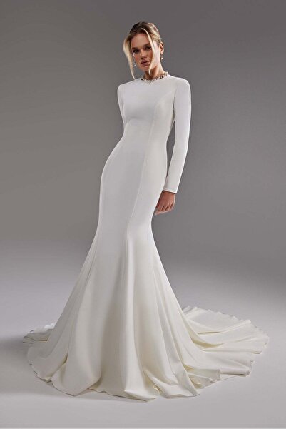 bontesel White Long Sleeve Modest Wedding Dress Bridal Gown Engagement Dress