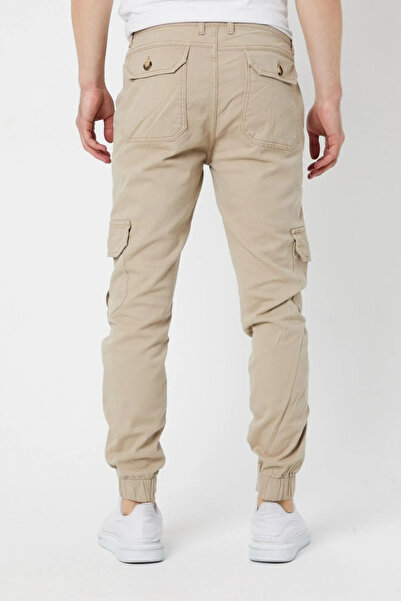 DAMGA JEANS Erkek Lastikli Paça Kargo Cepli Krem Pantolon