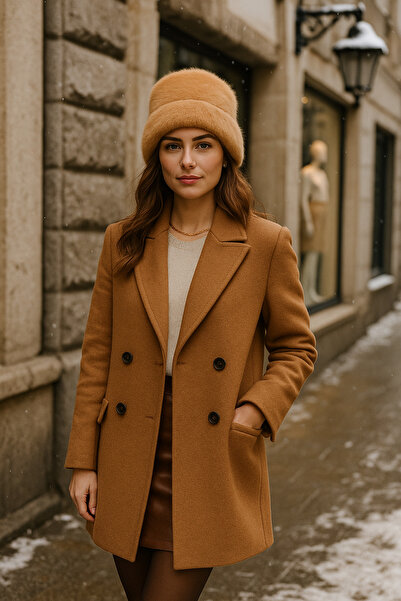 Luminos Butik Women's Camel Wool Plush Beret Bere1146