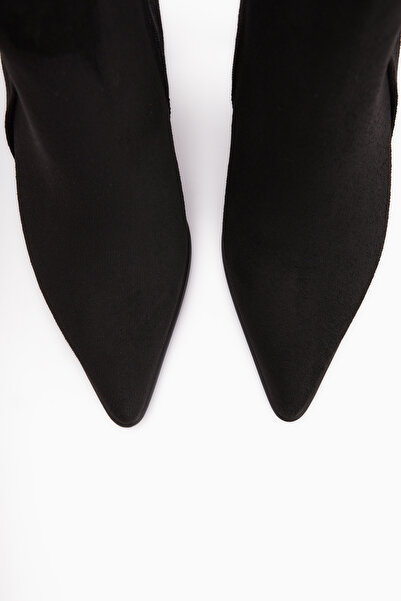 Limoya Mayvi Siyah Süet Toka Detaylı Topuklu Kadın Bot