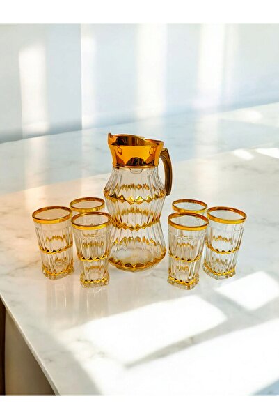OEM Set of gold carafe and 6 glass glasses