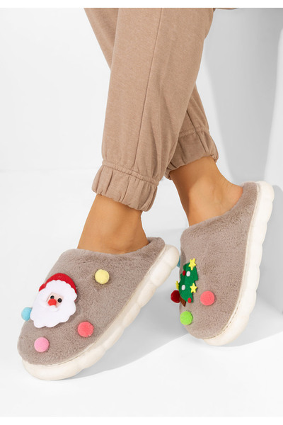 B T Shoes Khaki teplé papuce Denita