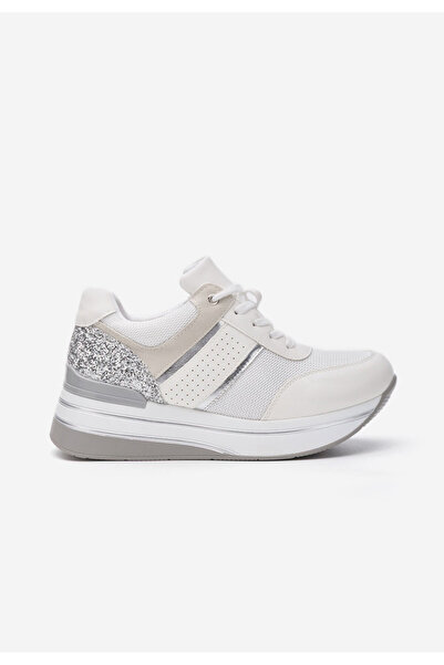 B T Shoes Bílé dámské tenisky na klínku Tawanda