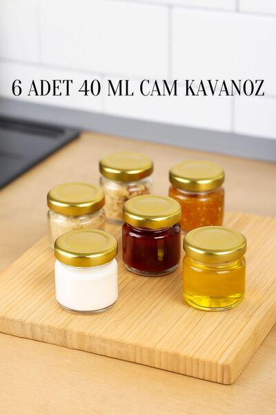 Rotanev 6 Pieces 40 ml Clear Sample Food Supplement Foodstuff Confectionery Jam Jar Small Glass Jar with Gold Metal Lid