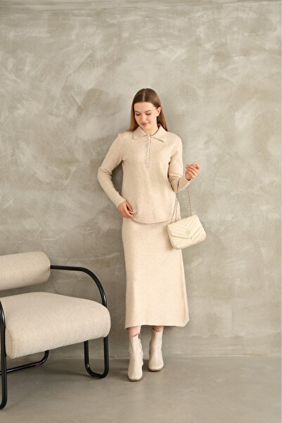 FTM TİCARET Triko Midi Boy Etek Beli Lastikli Kadın