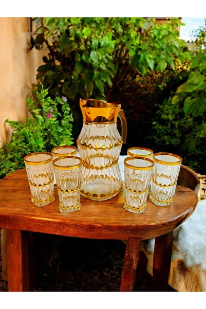 OEM Set of gold carafe and 6 glass glasses