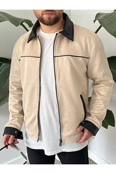 FAMODA Jachetă de piele de căprioară sezonieră crem pentru bărbați