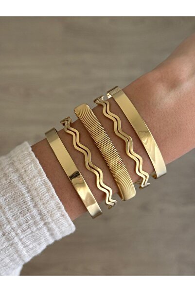 İREM YILDIZ Çelik Gold Kalın Desenli Kelepçe