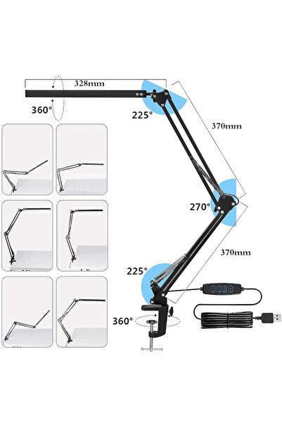 AB HOMES LED Desk Lamp, AB HOME, Oscillating Arm with Clamp, Adjustable Height, 3 Lighting Modes, 10 Brightne