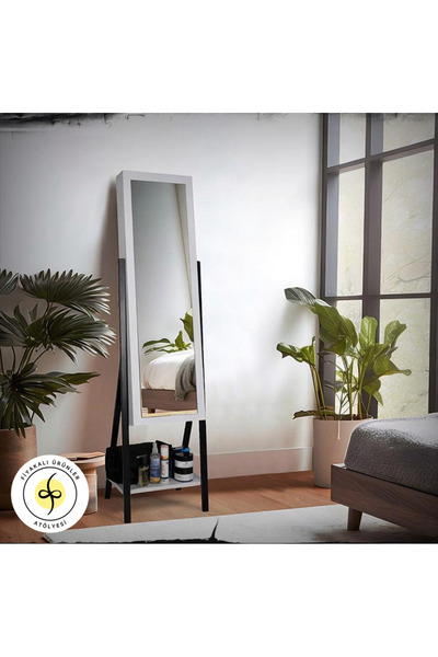 teknotrust Beyaz Boy Aynası ve Takı Düzeni, Metal Ayaklı Aksesuar Dolabı