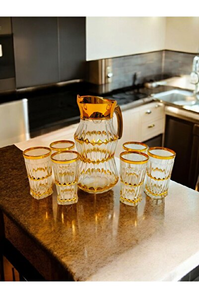 OEM Set of gold carafe and 6 glass glasses