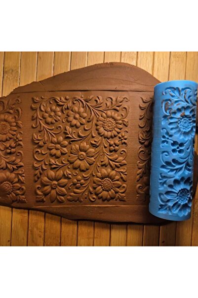 Enbceramic 12 CM ÇİÇEKLER SERAMİK-POLİMER KİL DOKU RULOSU DESEN OKLAVASI