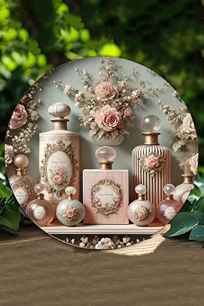 kutuTR Zarif Çiçekler VE Parfüm Şişeleri Desenli 3D GÜRÜNÜMLÜ MDF Duvar Süsü ...