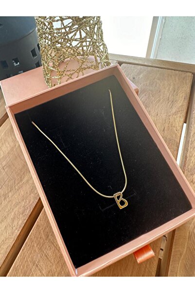 LUCKY ACCESSORIES Çelik Zincir Altın Kaplama Minimal Zarif Harf Kolye B Harfi